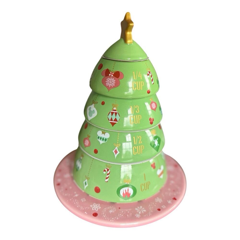 Disney Mickey Minnie Icon Holiday Measuring Cups Tree New